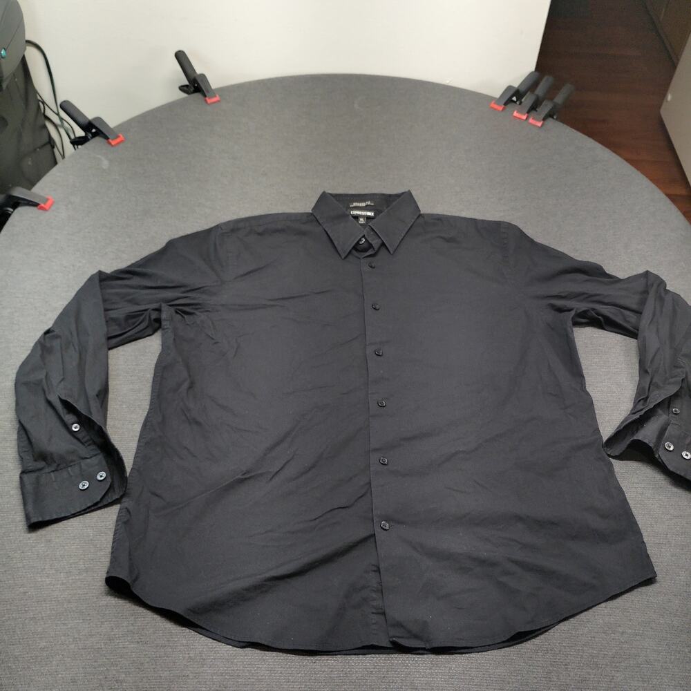 Express 1MX Black Button Down Shirt Mens XL Long Sleeve Fitted Stretch Cotton